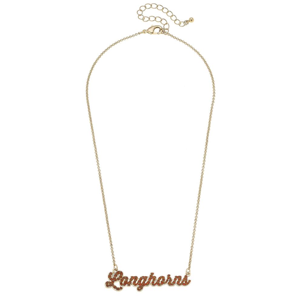 Texas Longhorns Pavé Autograph Enamel Necklace Orange Gold